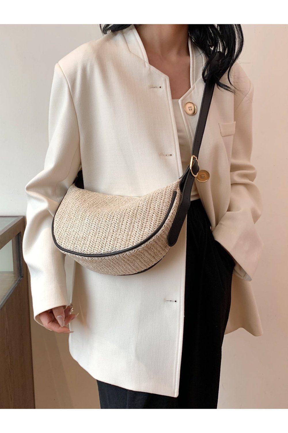 Straw Weave Adjustable Strap Shoulder Bag