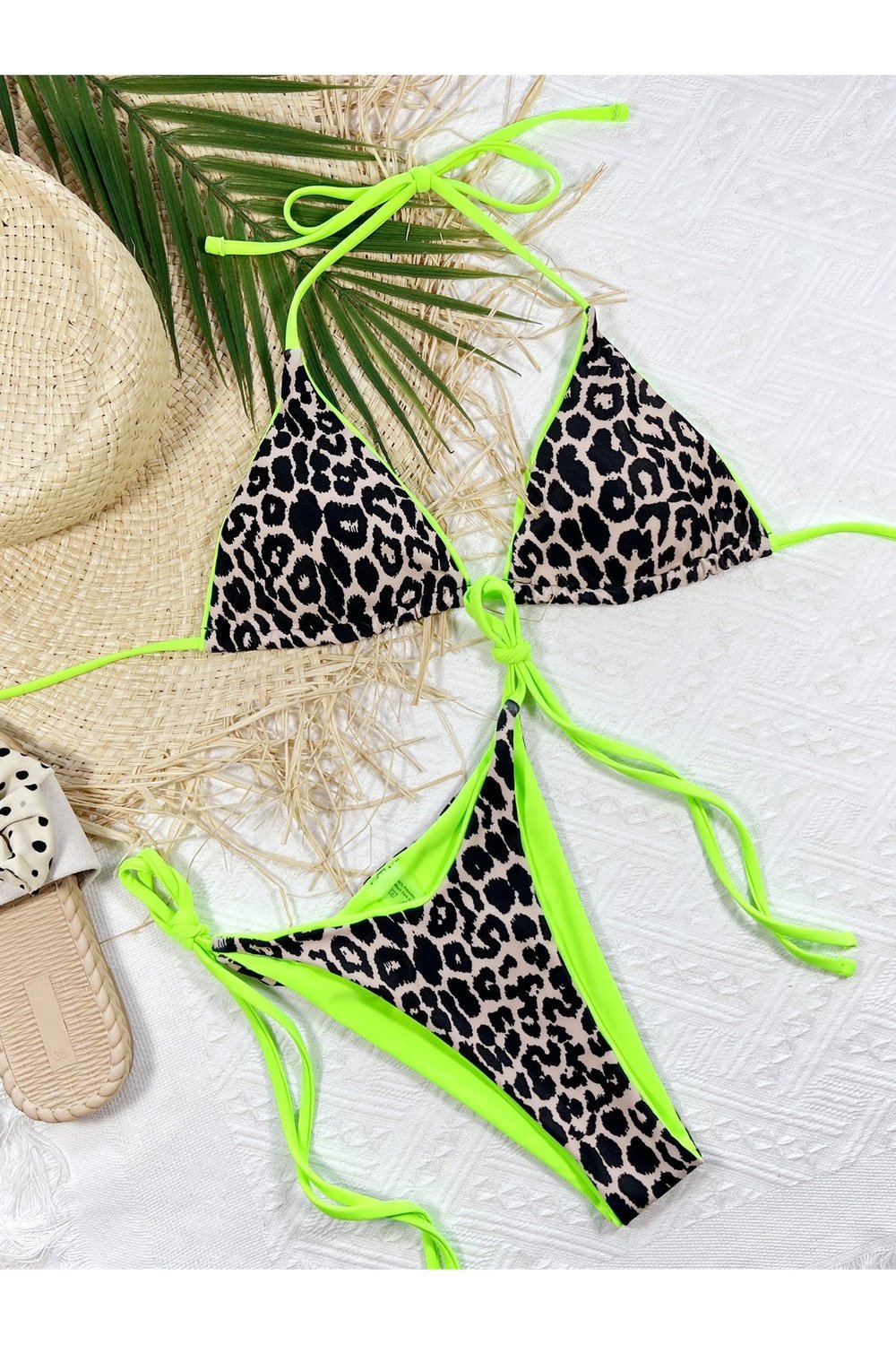 Leopard Print Halter Neck Tie Side Bikini Set