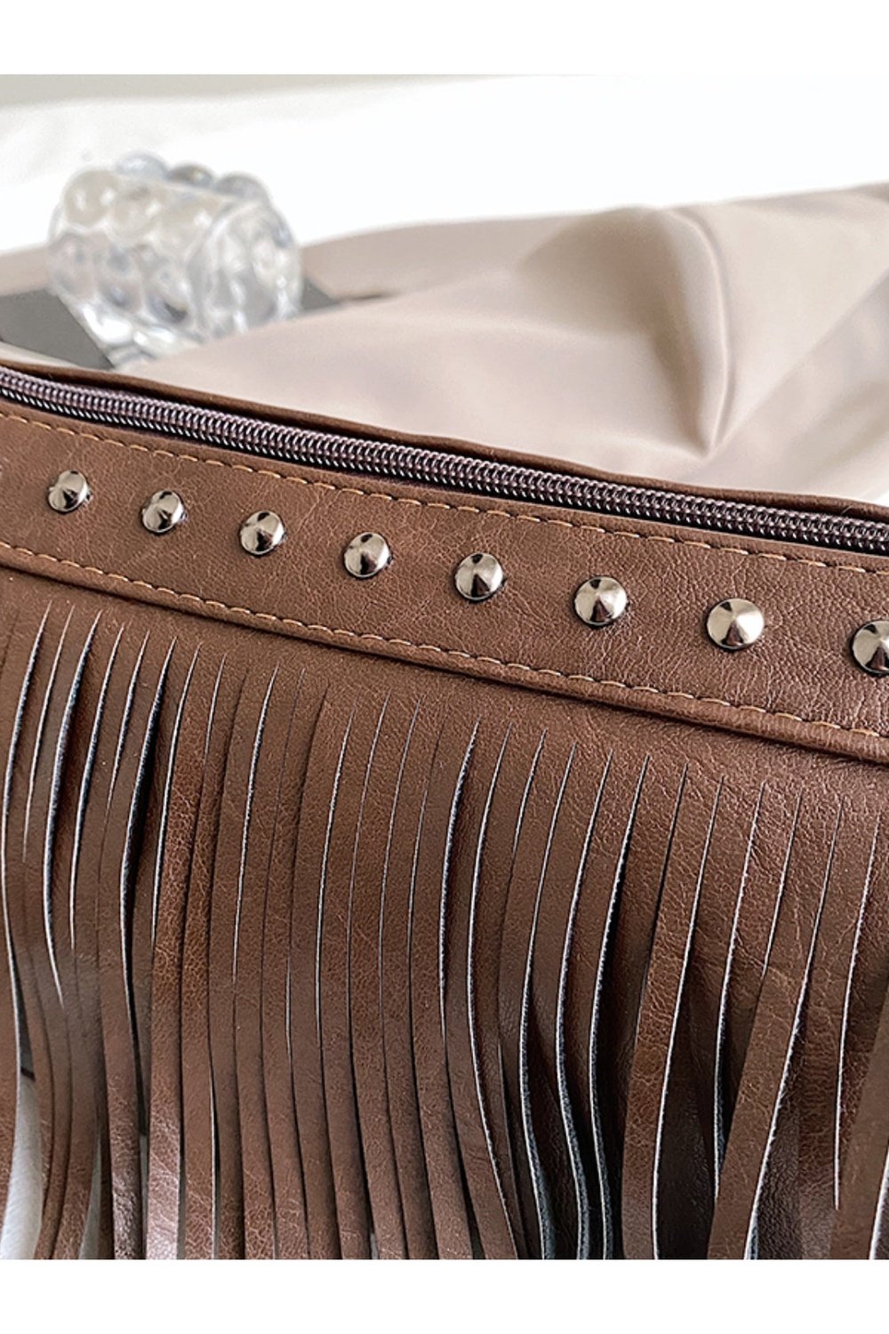 PU Leather Fringe Studded Crossbody Bag