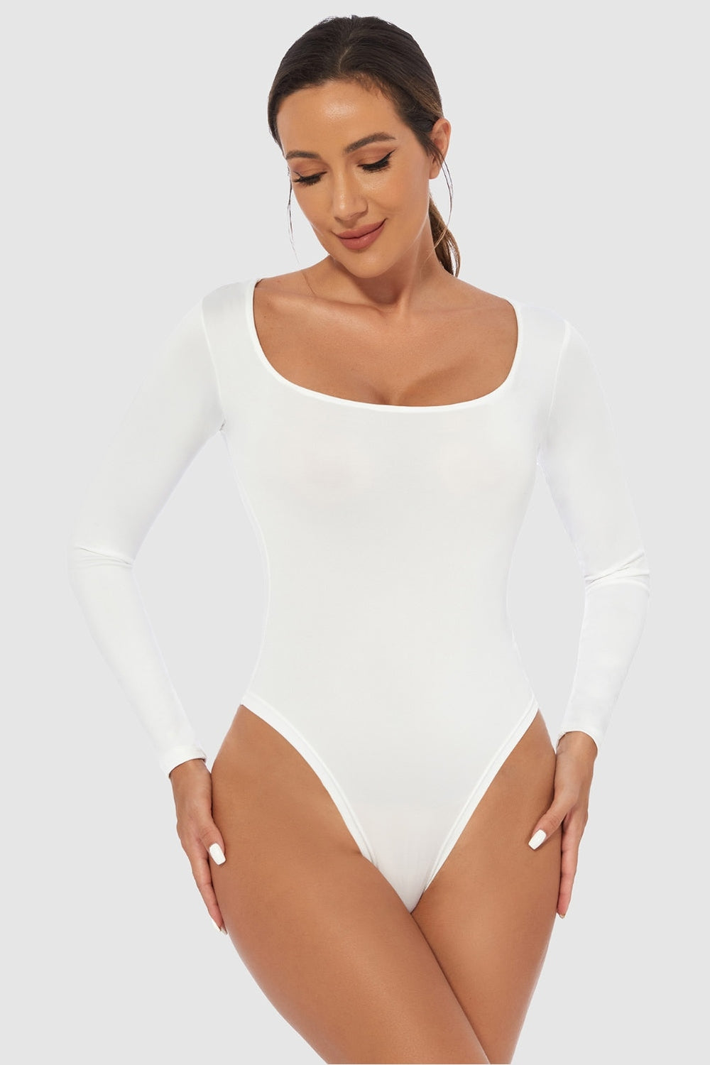 Full Size Scoop Neck Long Sleeve Bodysuit