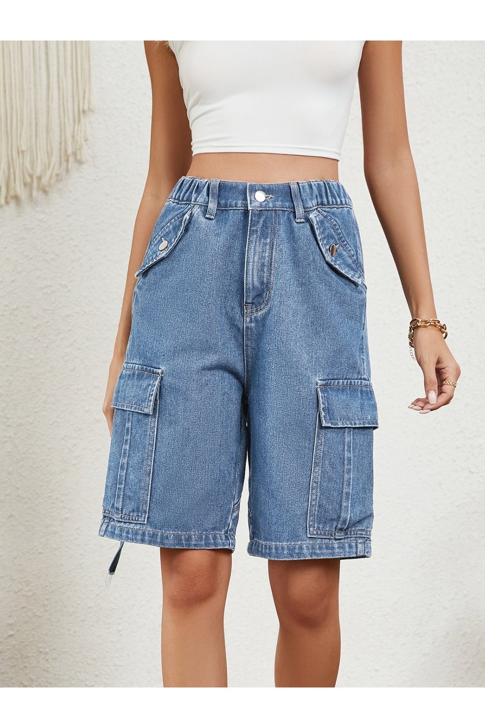 High Waist Denim Shorts with Pockets