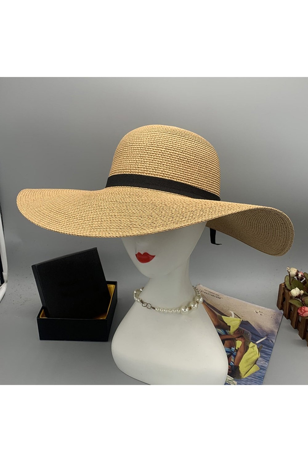 Bow Paper Braided Wide Brim Hat