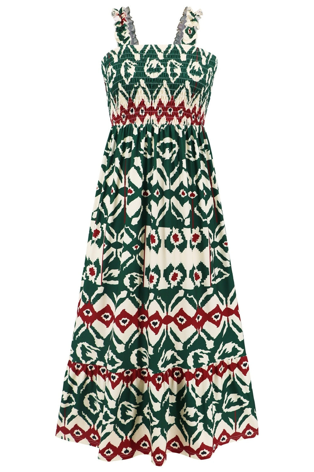 Smocked Printed Square Neck Sleeveless Dress