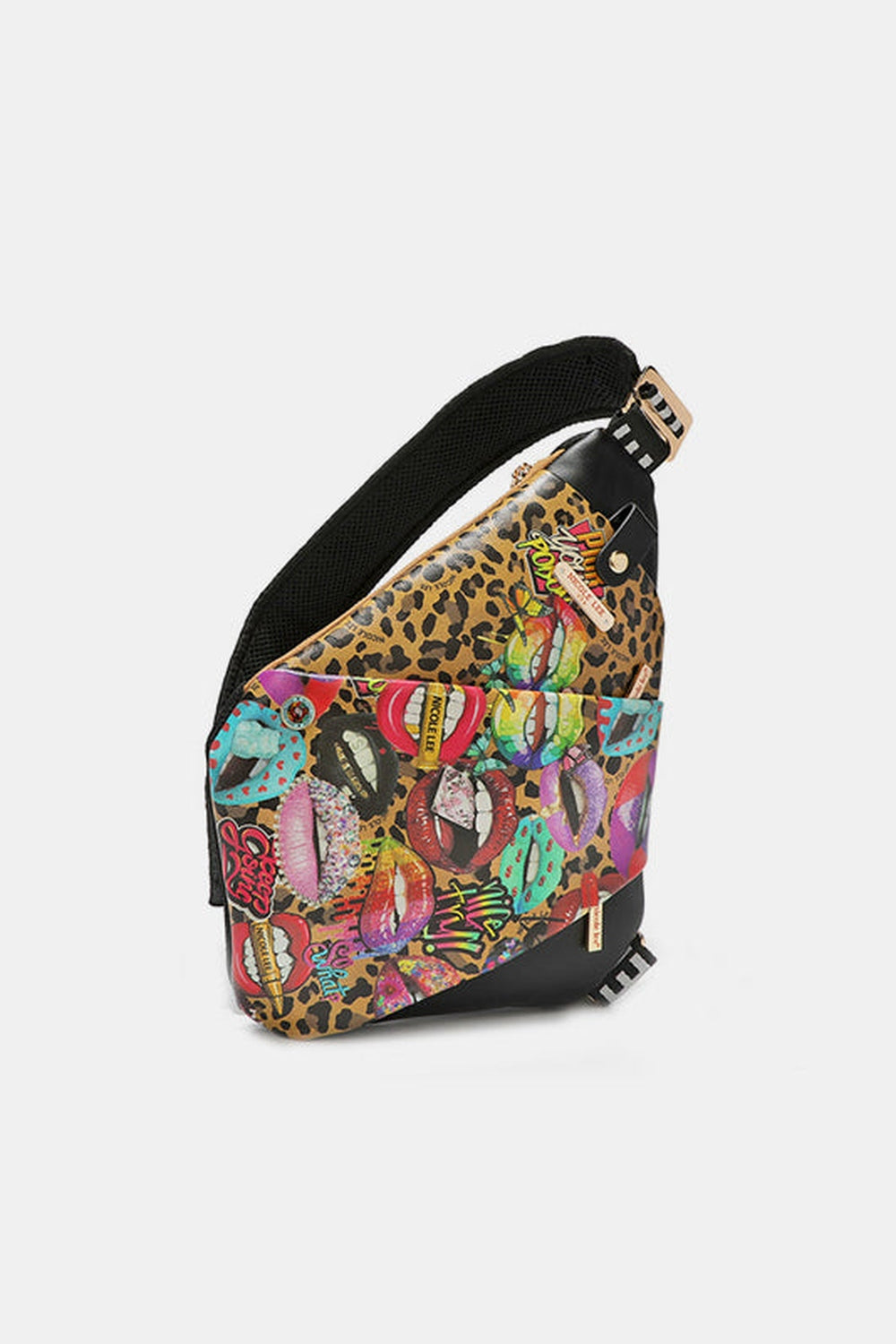 Nicole Lee USA Vegan Leather Leopard & Lip Pattern Crossbody Bag