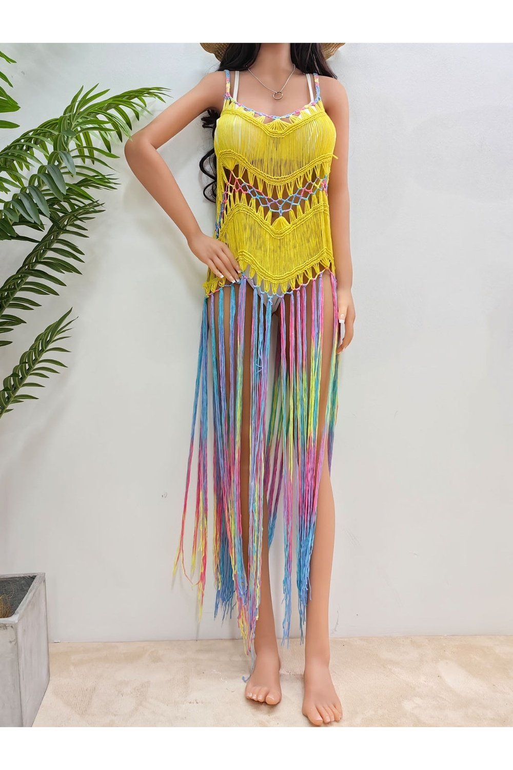 Fringe Scoop Neck Spaghetti Strap Cover-Up