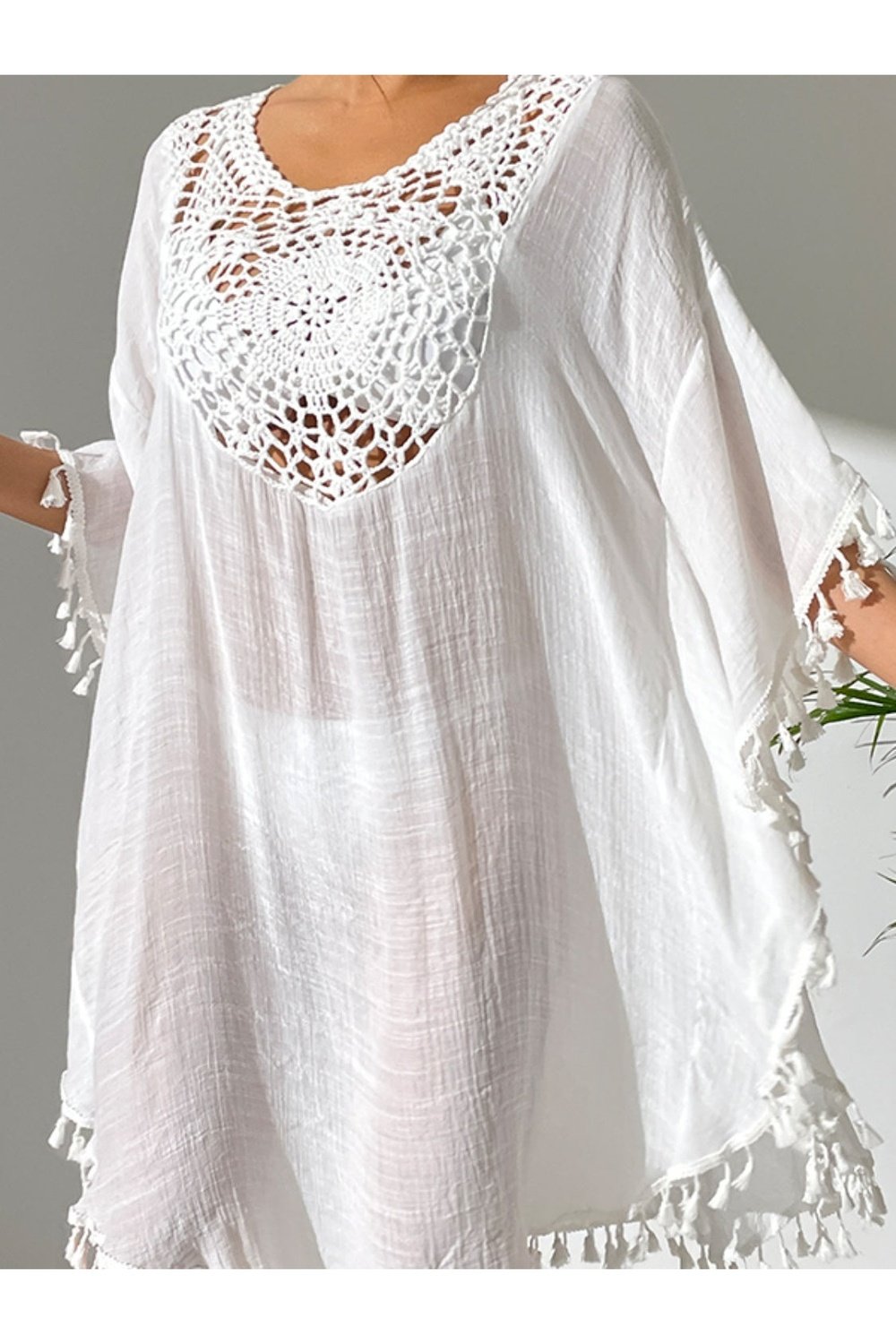 Tassel Cutout Scoop Neck Cover-Up Dress