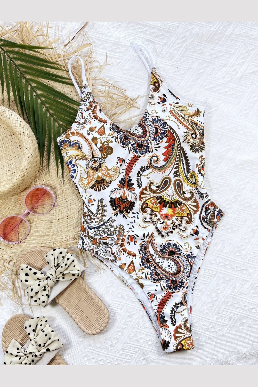 Printed Tie Back Scoop Neck One-Piece Swimsuit