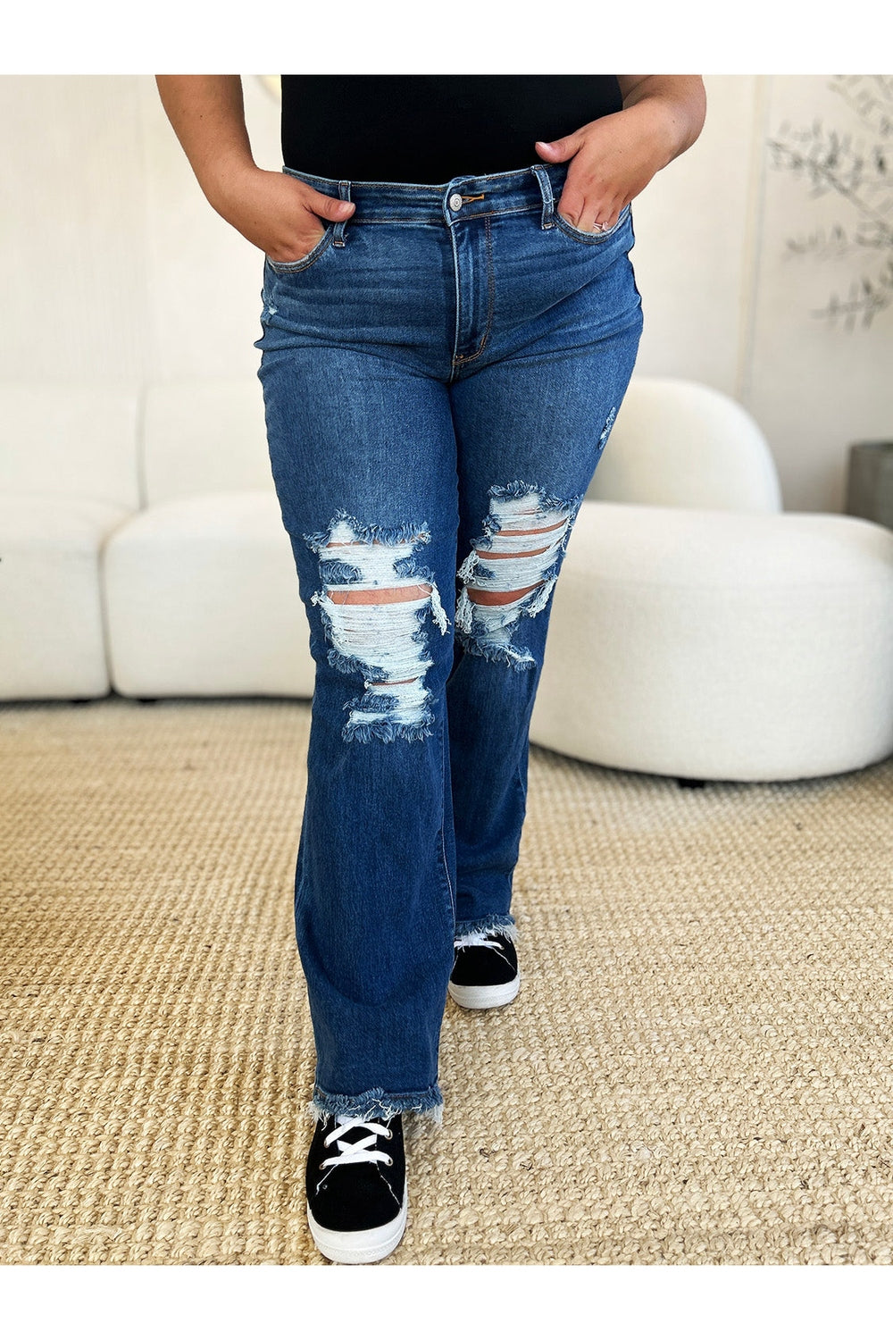 Judy Blue Full Size Mid Rise Distressed Raw Hem Jeans