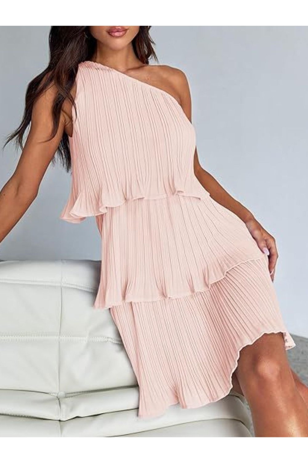 Layered Single Shoulder Mini Dress