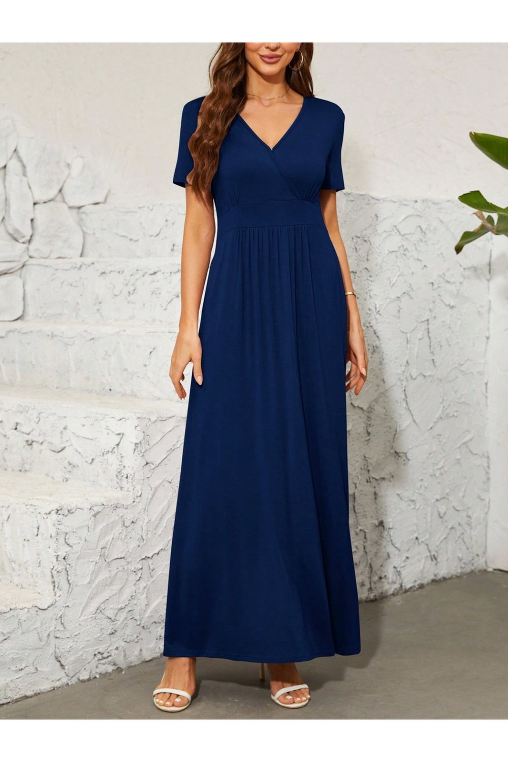 Surplice Short Sleeve Maxi Dress