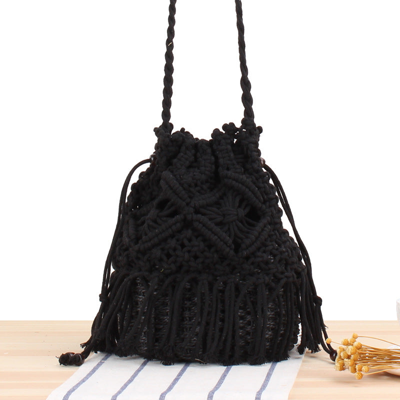 Bucket Woven Bag Hand-stitched Hollow Cross-body Straw