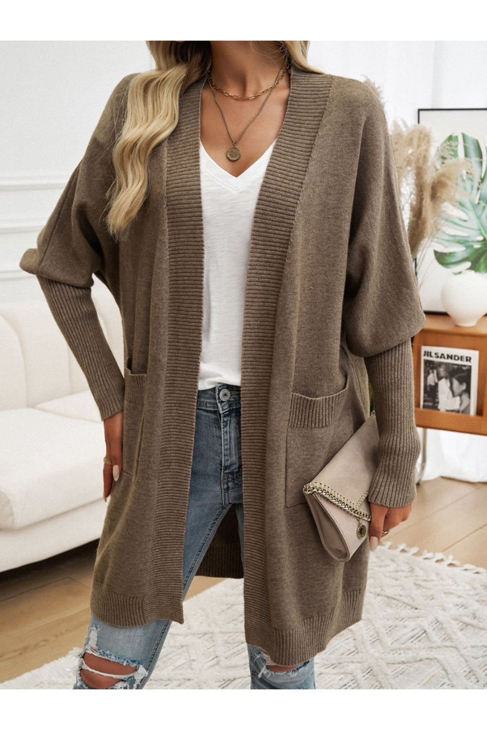 Devine Open Front Long Sleeve Cardigan