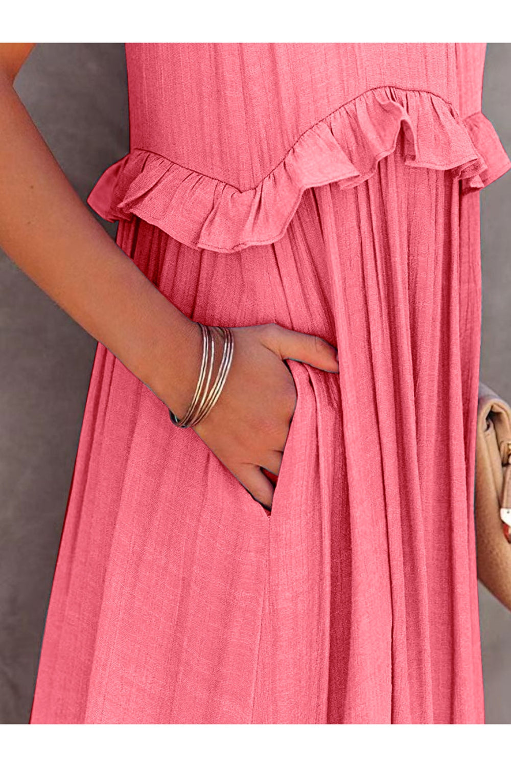 Ruffled Sleeveless Tiered Maxi Dress with Pockets