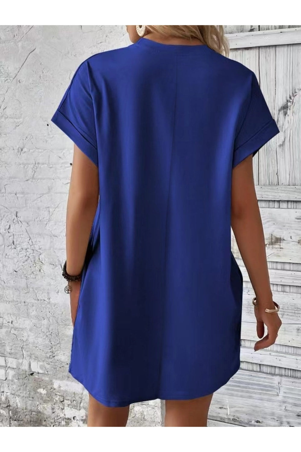 Pocketed Round Neck Short Sleeve Dress