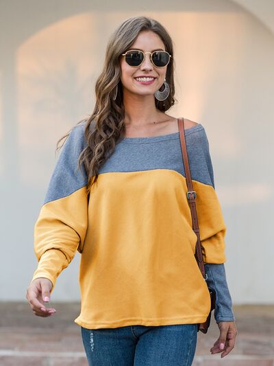 Boat Neck Long Sleeve Sweatshirt