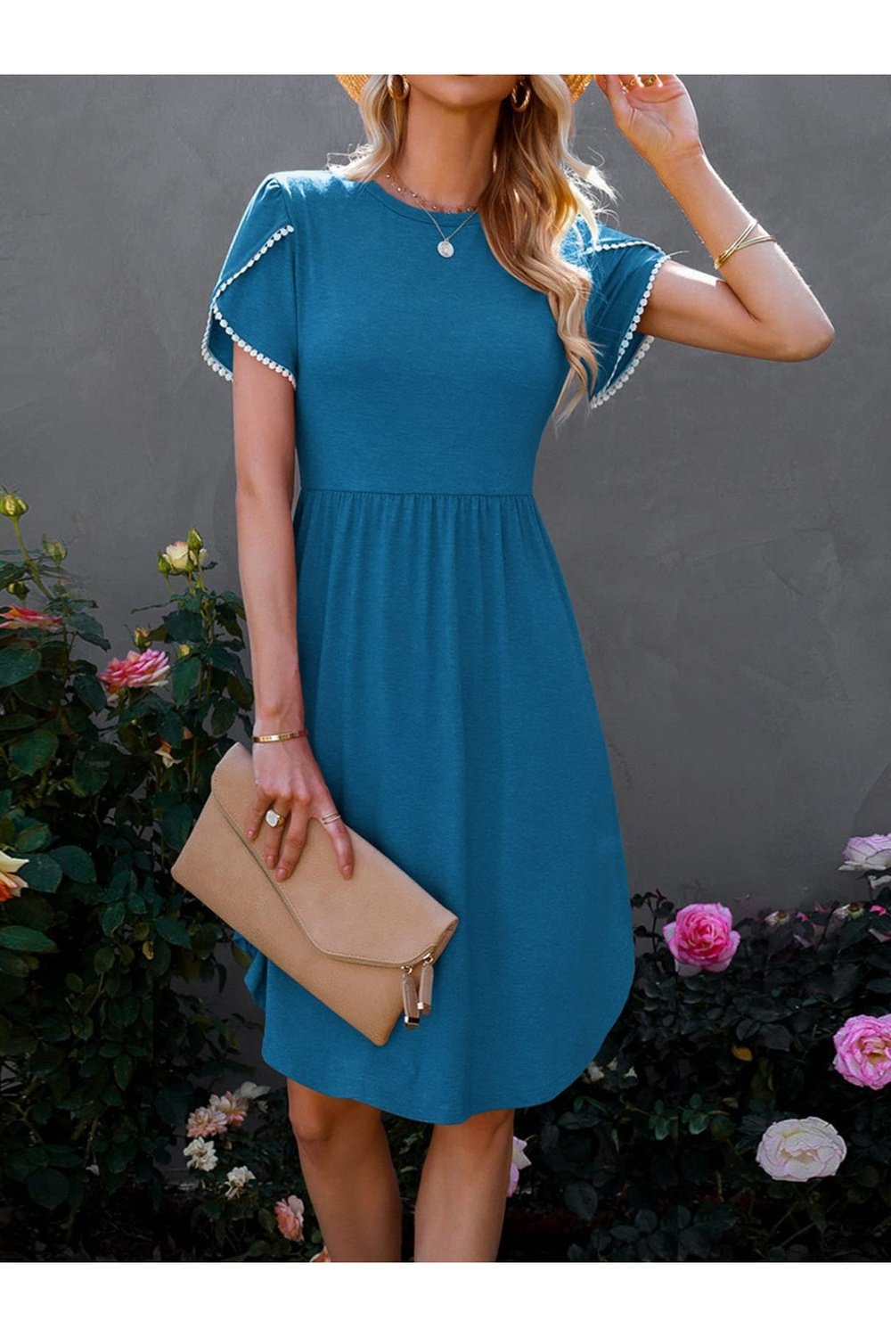 Round Neck Petal Sleeve Dress