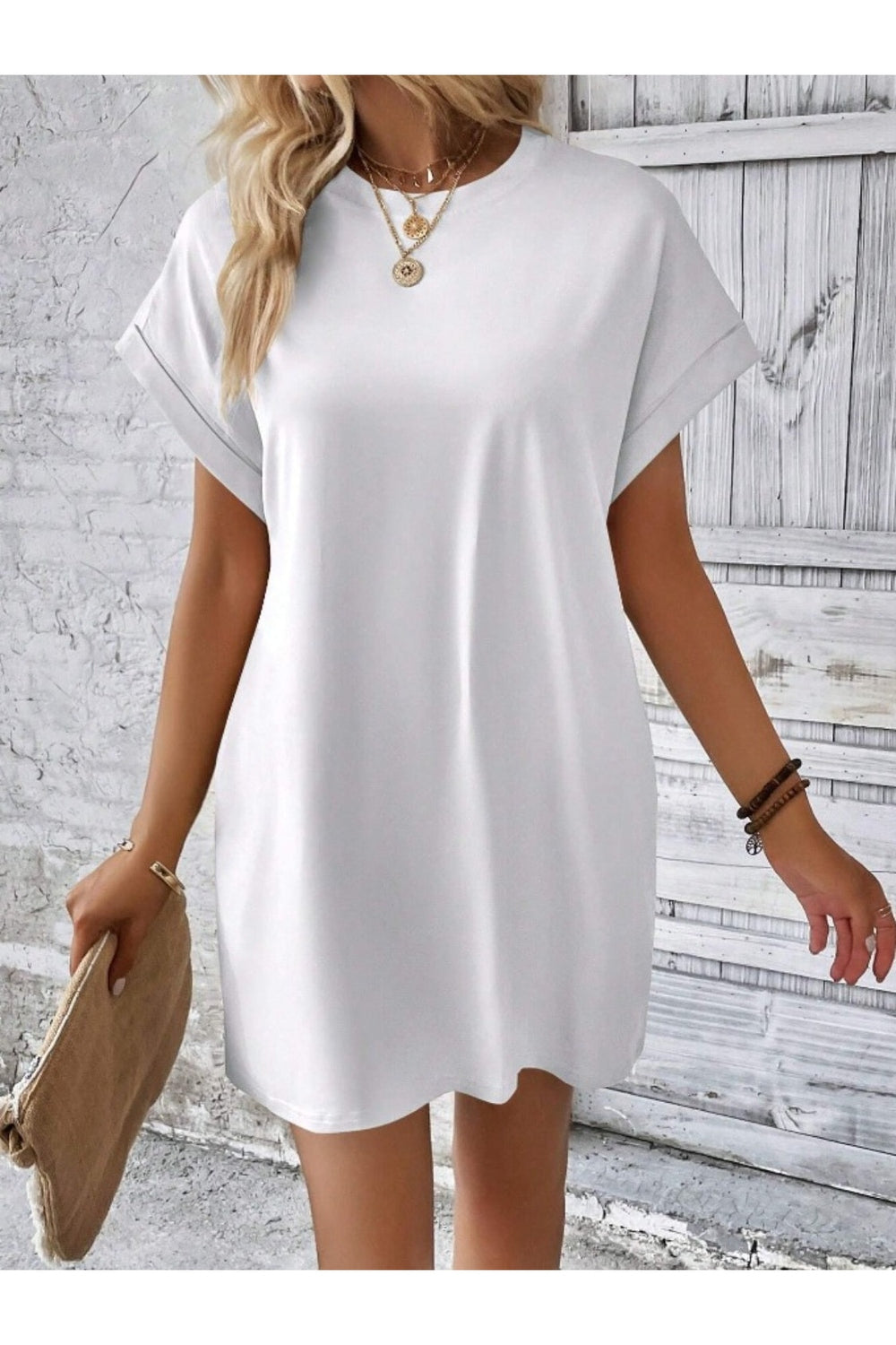 Pocketed Round Neck Short Sleeve Dress