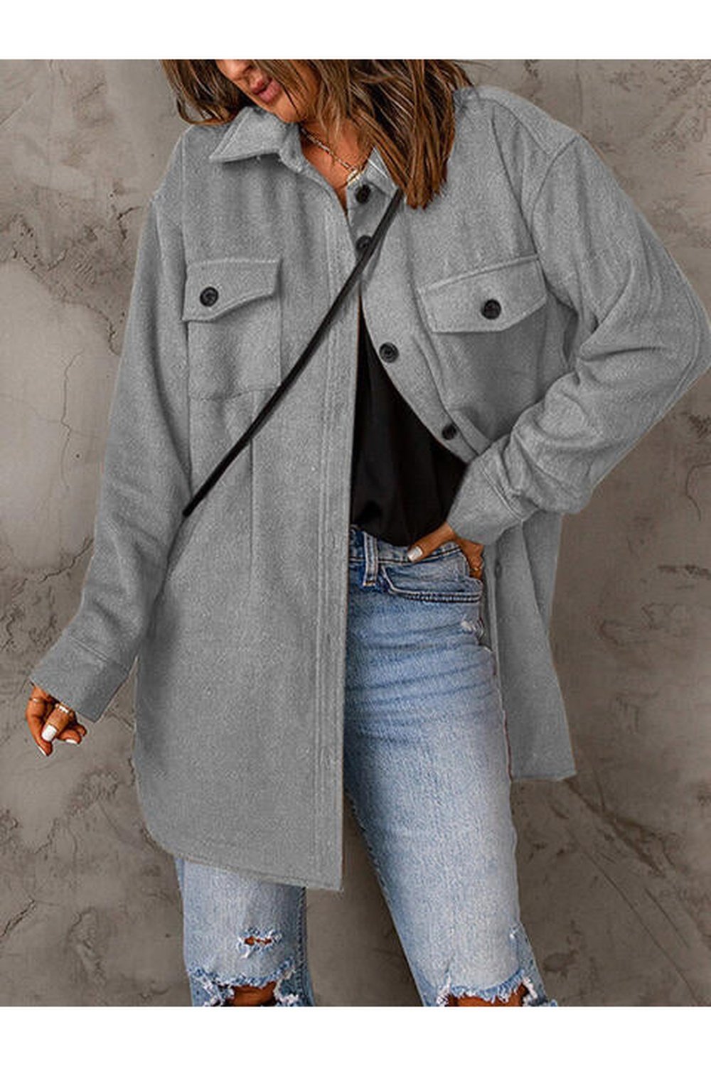 Drop Shoulder Button Down Collared Coat