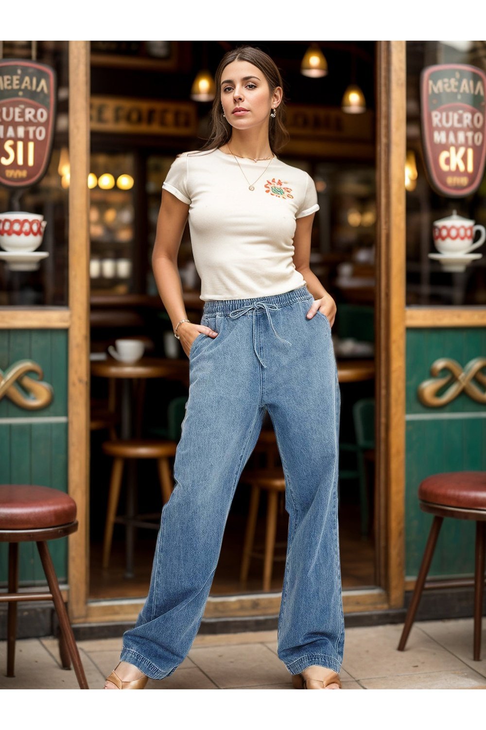 Drawstring Straight Jeans with Pockets