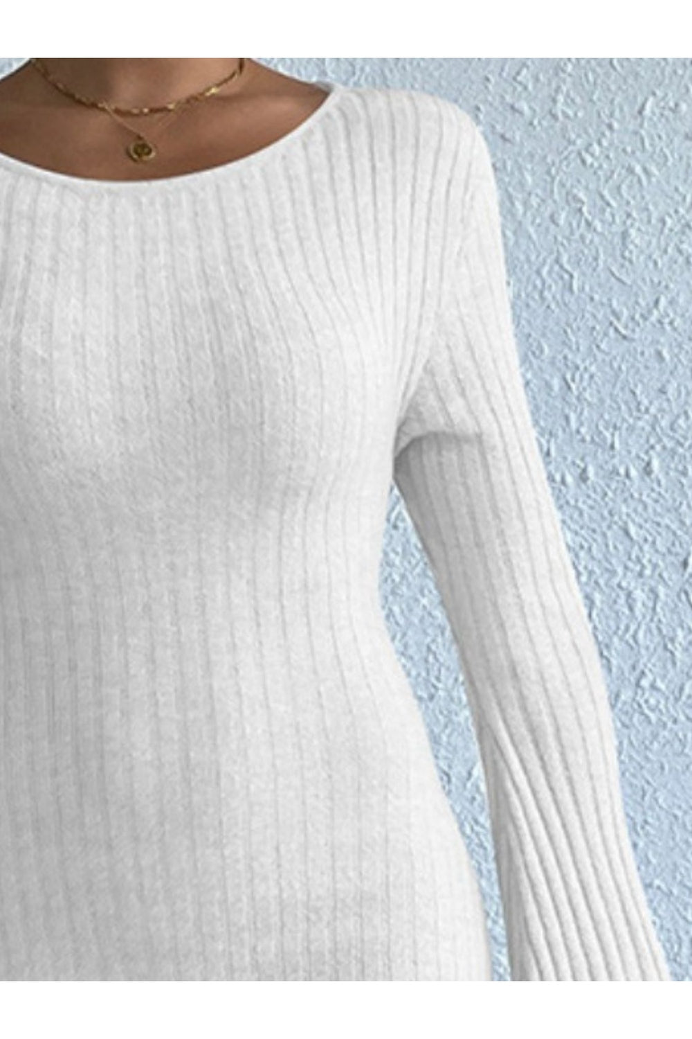 Backless Round Neck Long Sleeve Sweater Dress