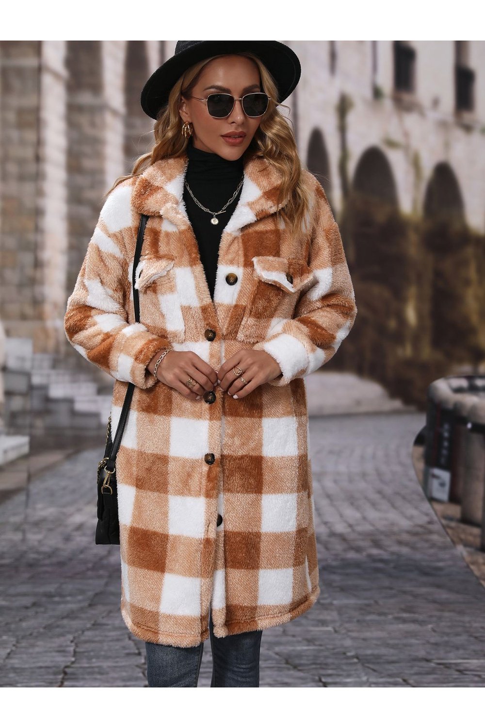 Plaid Collared Neck Button Down Coat