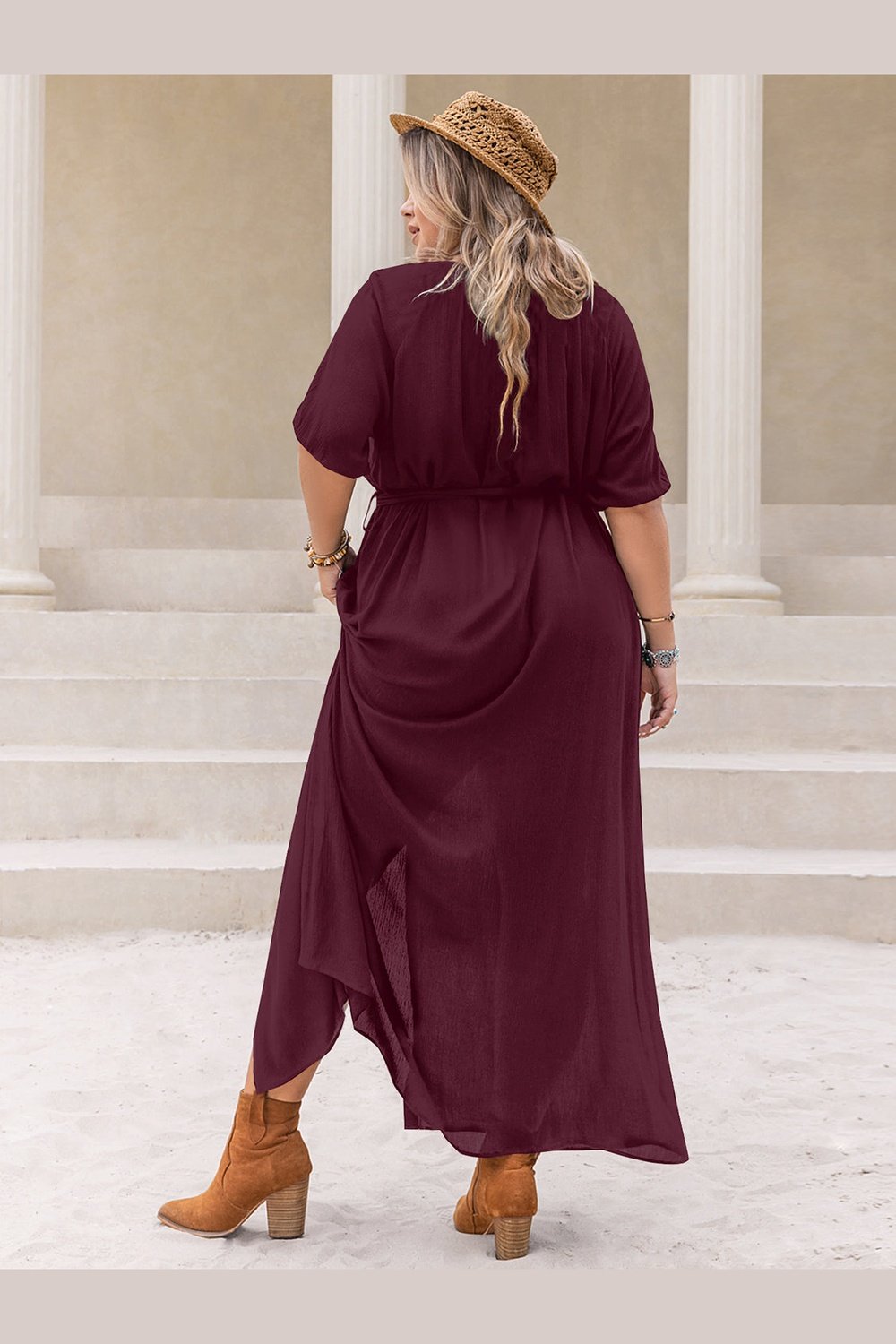 Plus Size Round Neck Half Sleeve Dress