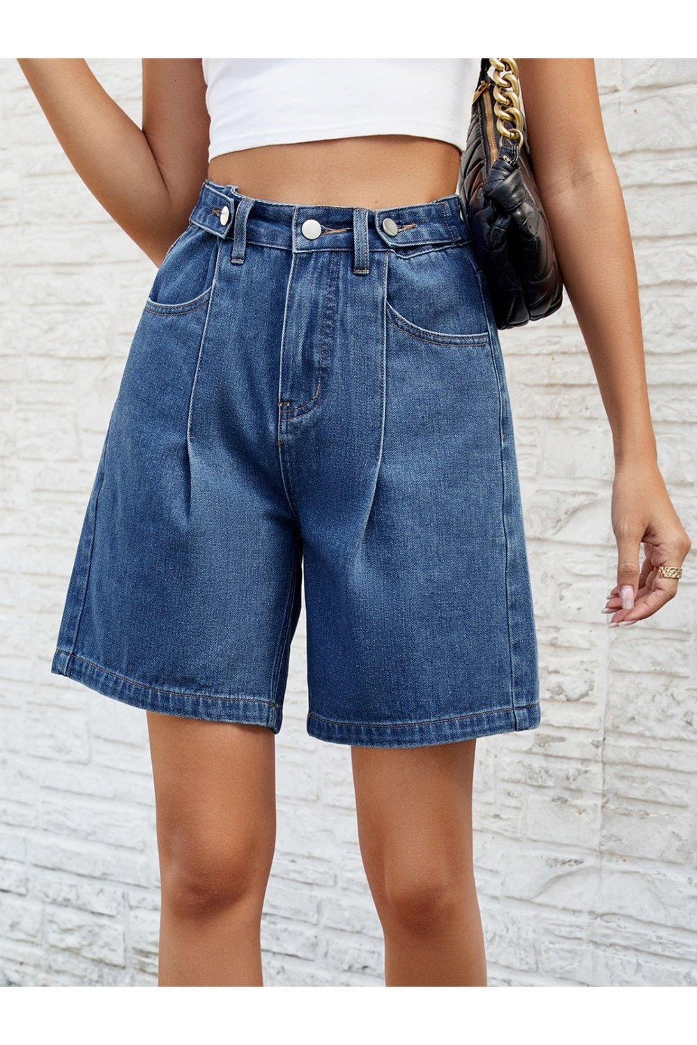 High Waist Denim Shorts with Pockets