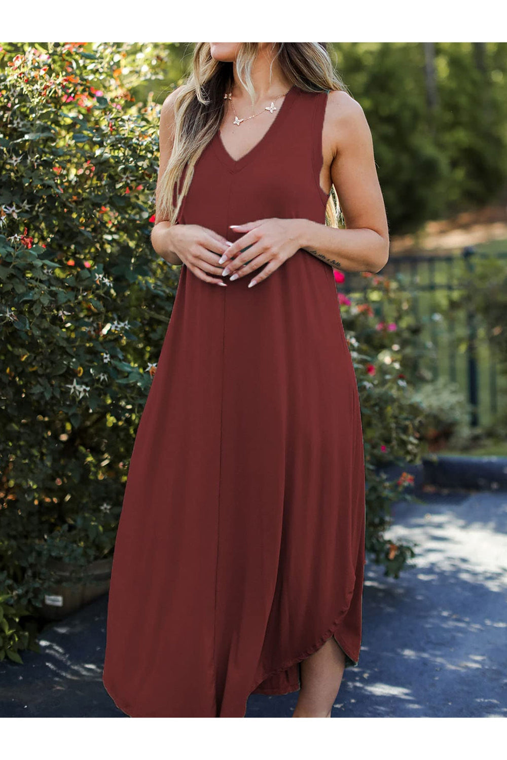 Full Size V-Neck Midi Tank Dress