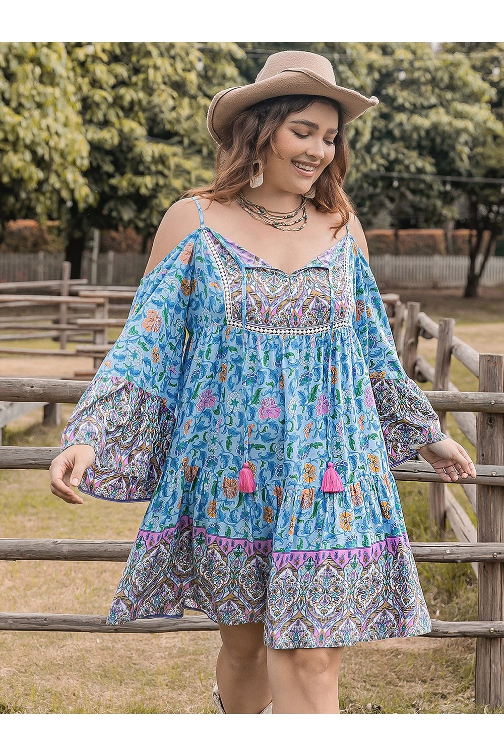 Plus Size Printed Long Sleeve Mini Dress