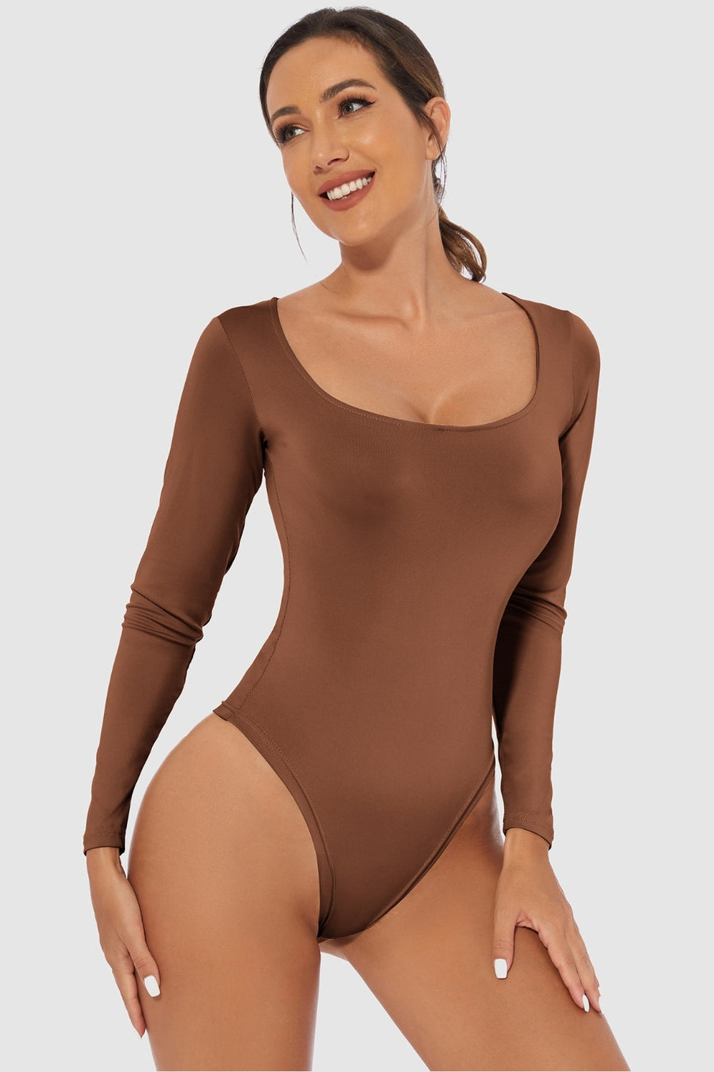 Full Size Scoop Neck Long Sleeve Bodysuit