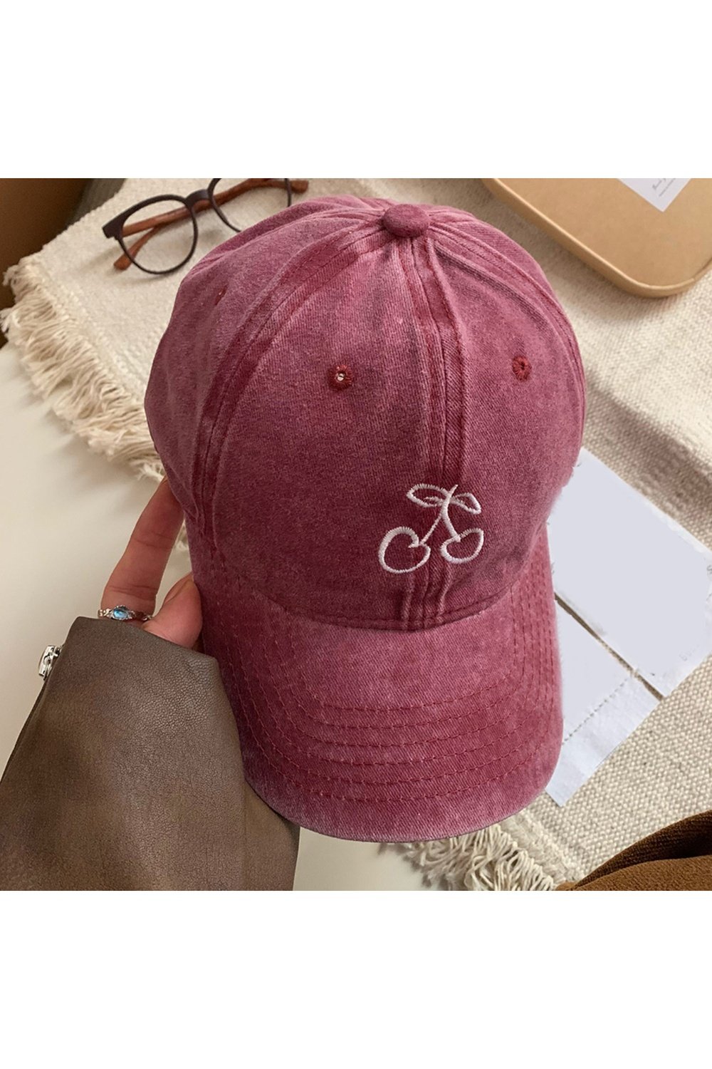 Cherry Embroidered Adjustable Cap