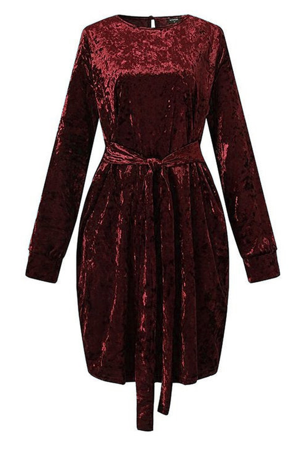 Tied Round Neck Long Sleeve Dress