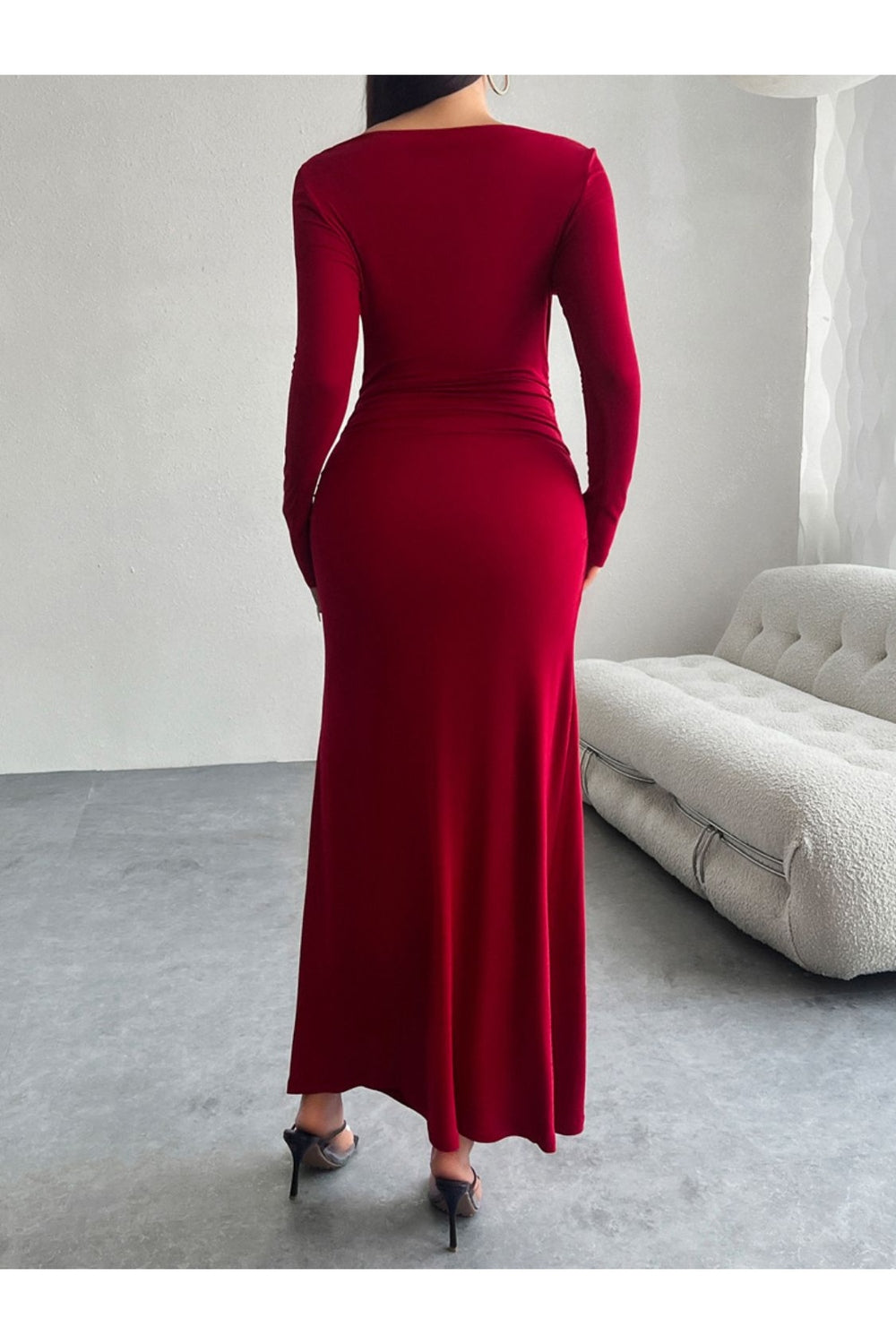 Devine Ruched Long Sleeve Maxi Dress