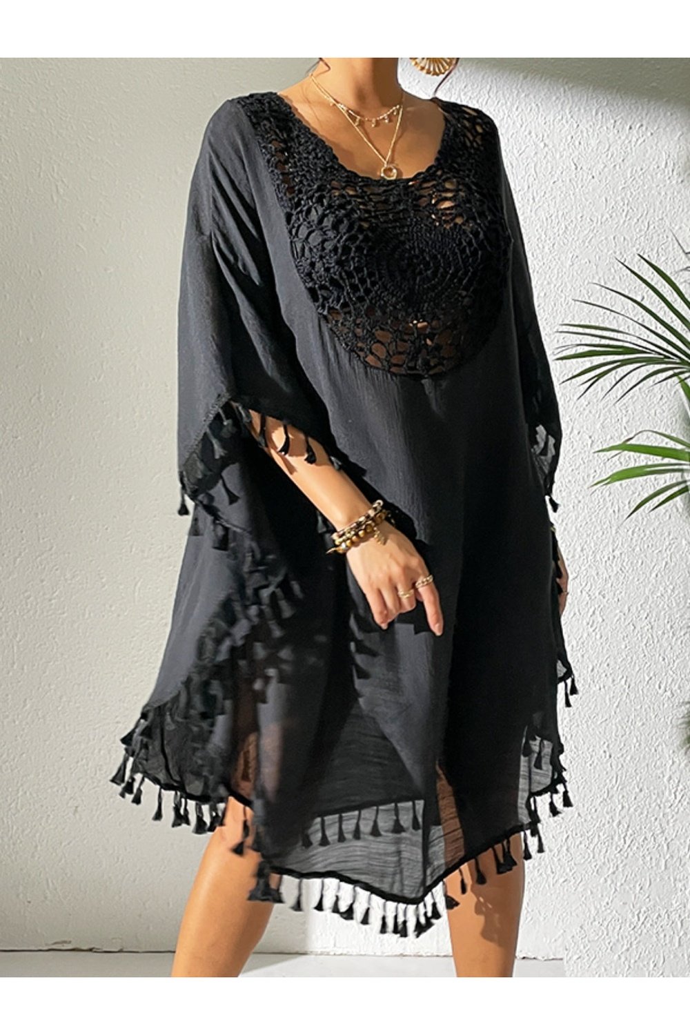 Tassel Cutout Scoop Neck Cover-Up Dress