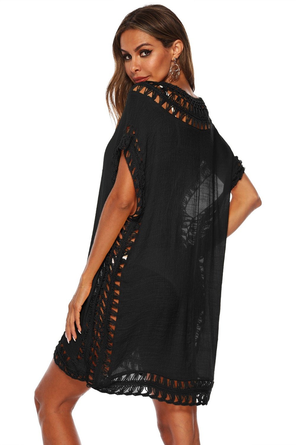 Cutout V-Neck Short Sleeve Cover-Up