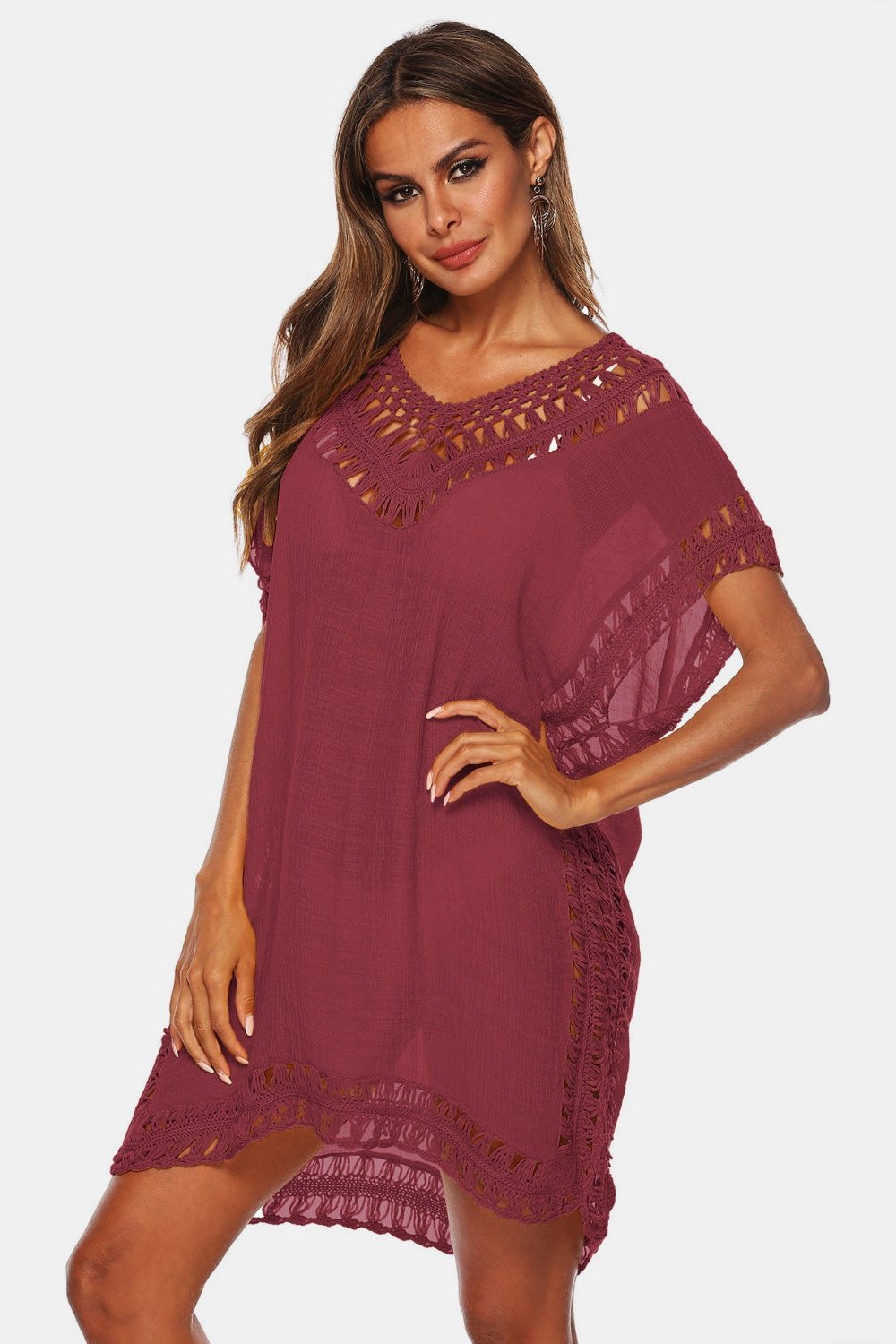 Cutout V-Neck Short Sleeve Cover-Up