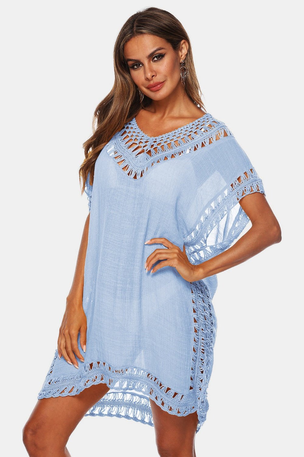 Cutout V-Neck Short Sleeve Cover-Up