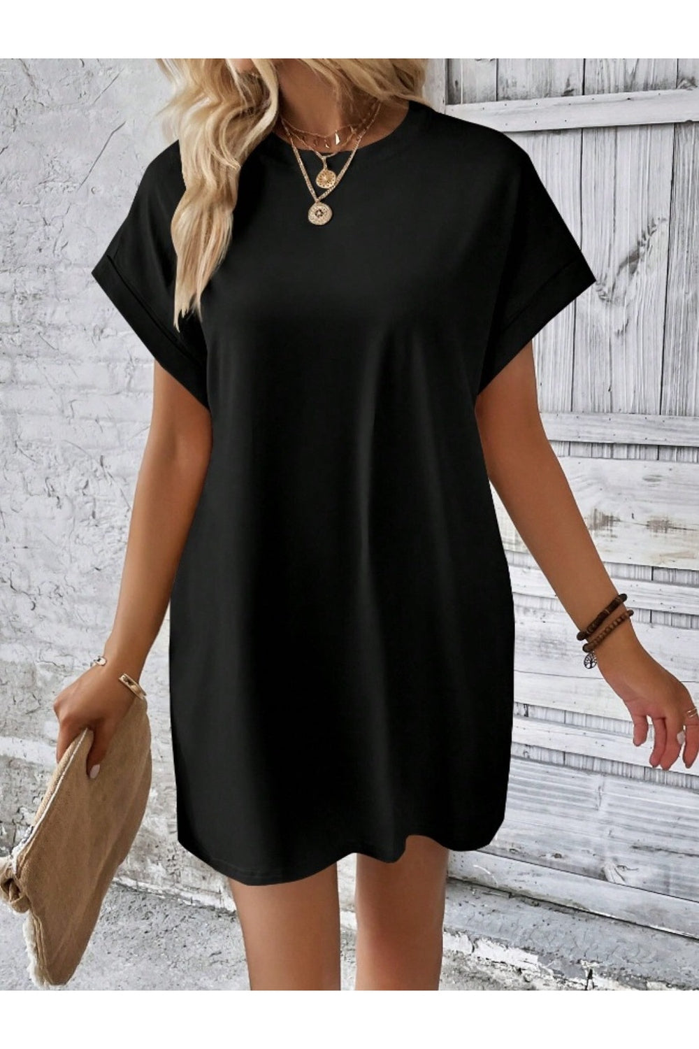 Pocketed Round Neck Short Sleeve Dress