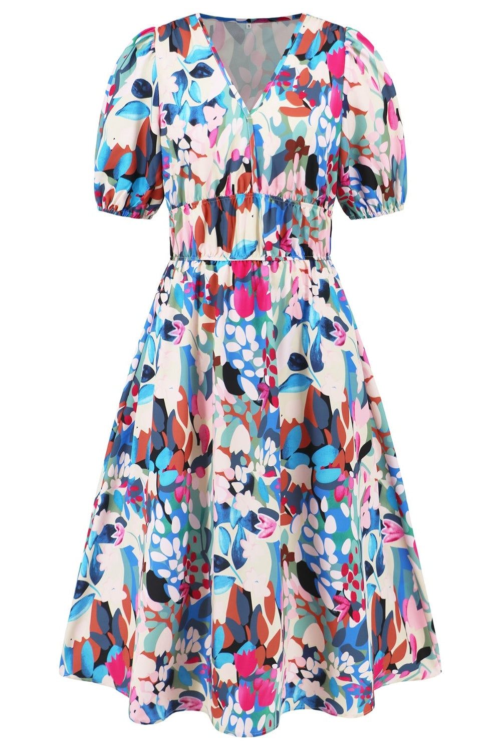 Ruched Printed Surplice Short Sleeve Dress