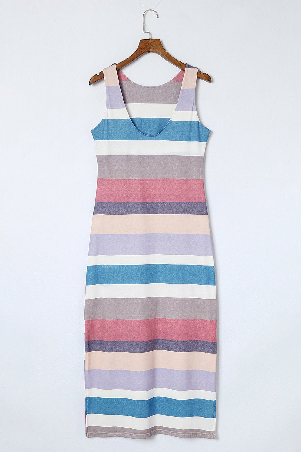 Striped Slit Sleeveless Maxi Dress