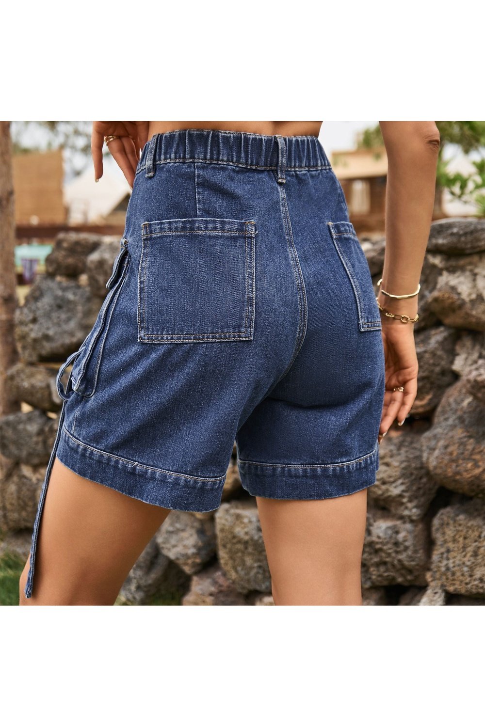 High Waist Denim Cargo Shorts