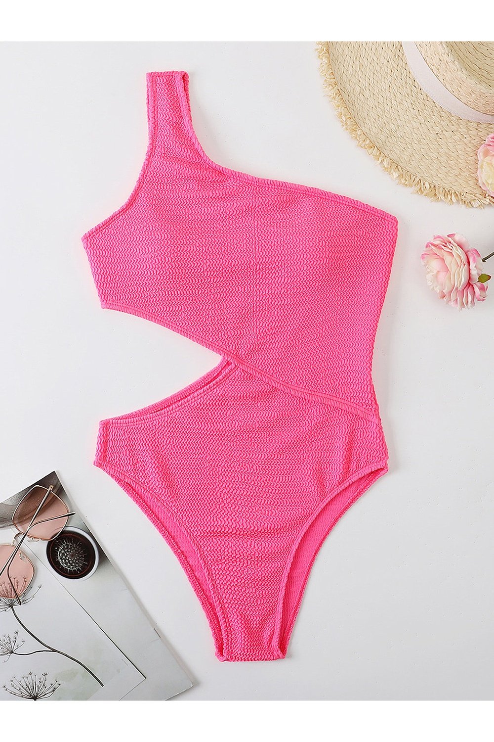 Cutout One Shoulder One-Piece Swimwear