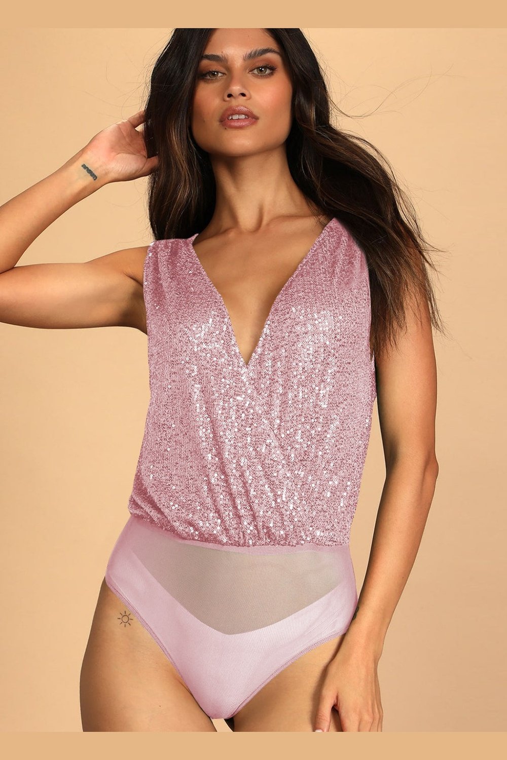 Sequin Surplice Sleeveless Bodysuit