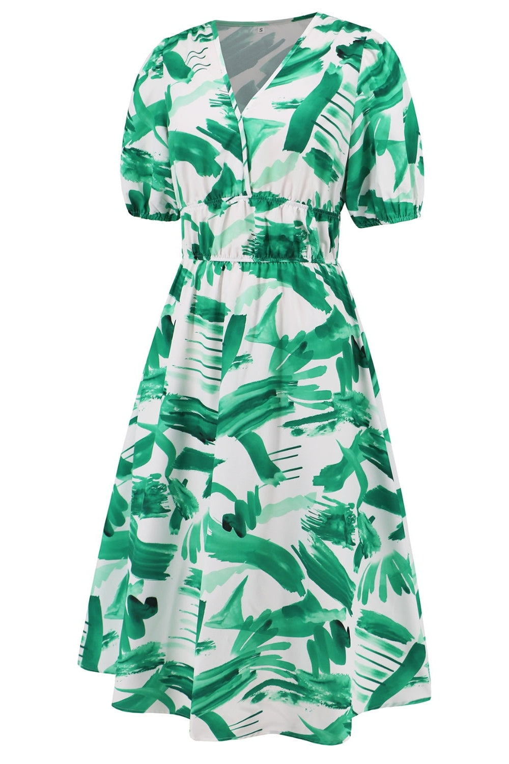 Ruched Printed Surplice Short Sleeve Dress