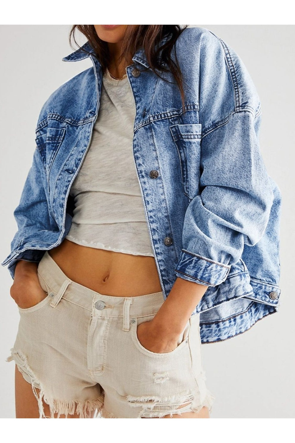 Pocketed Button Up Denim Jacket